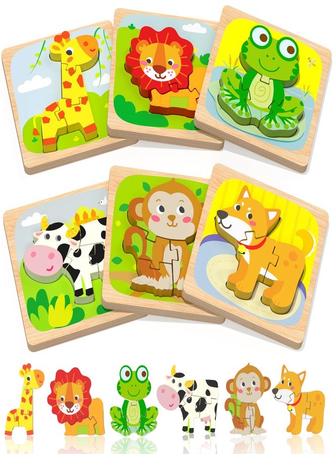 Benresive Wooden Toddler Puzzles, 6pcs Animal Montessori Toys for 1-3 Year Old Boys & Girls, Learning Educational Preschool Toys, Great Gifts for 1 2 3 Year Olds - Image 1